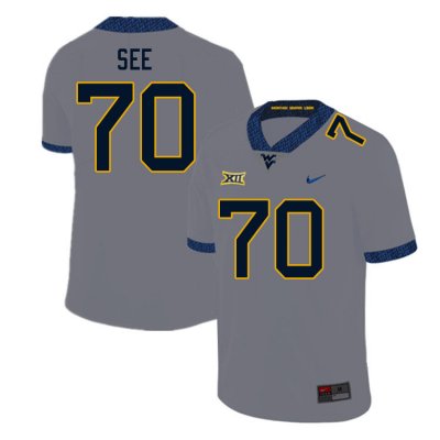 Men's West Virginia Mountaineers NCAA #70 Shaun See Gray Authentic Nike Stitched College Football Jersey YV15G84ZH